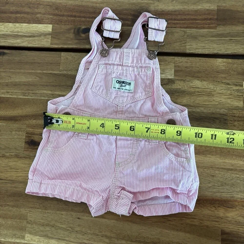 OshKosh B'gosh Baby Shortalls Pinstripe Pink White Size 6‎ Months Summer Classic